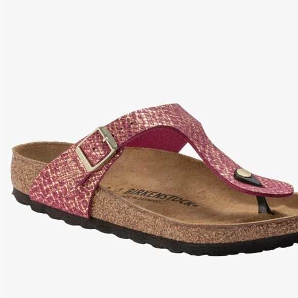 Birkenstock Gizeh Shiny Python Dark Fuschia Thong Sandal - Picture 5 of 11